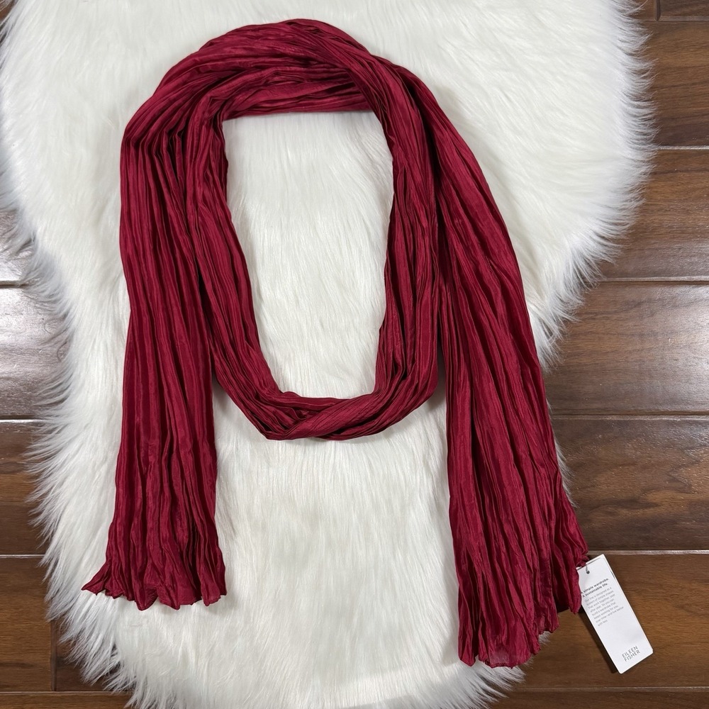 Eileen Fisher Women's One Size Ruby Red Whisper Organic Silk Crinkle Scarf